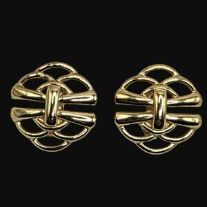 Vintage Crown Trifari Clip-On Earrings Gold-Tone Celtic Knot Medallion Art Deco